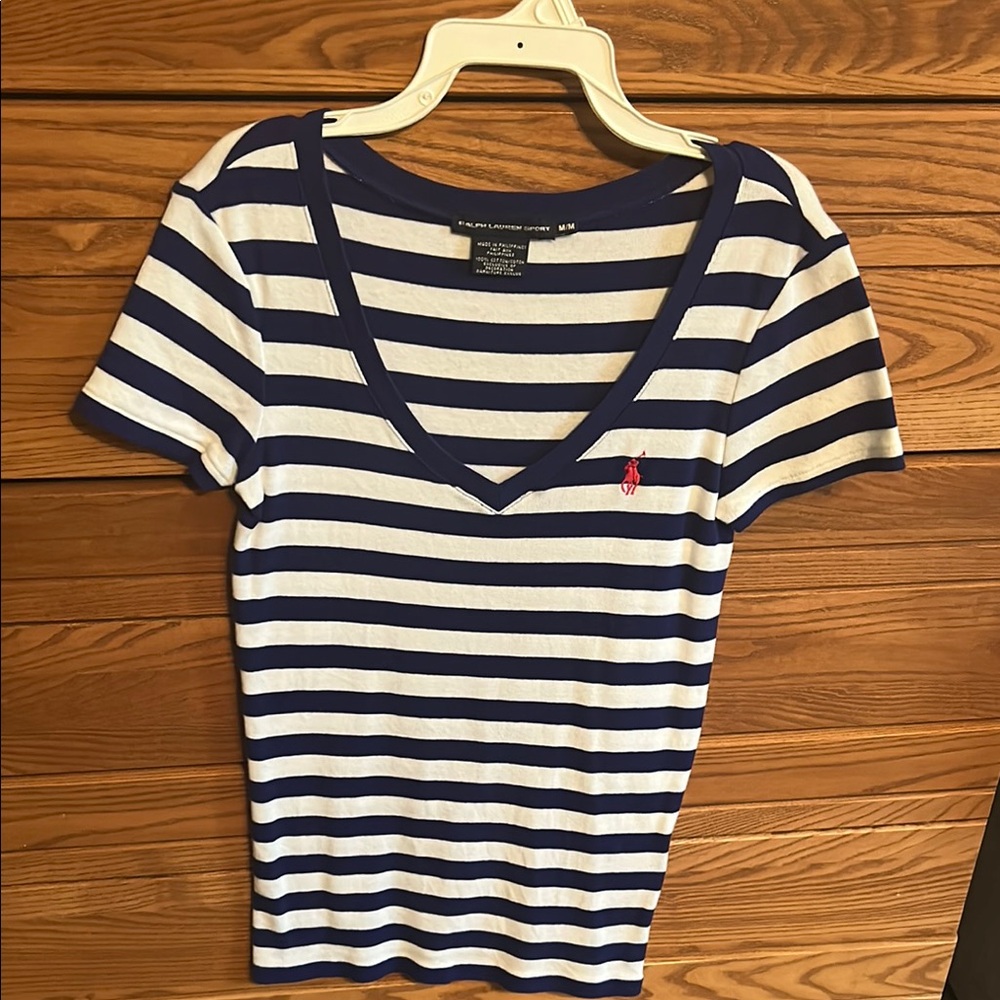 Ralph Lauren Blue and White Fitted Short Sleeve T-Shirt